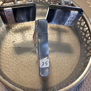 Vintage mother of Pearl, Silvertone cufflink and Thai bar set